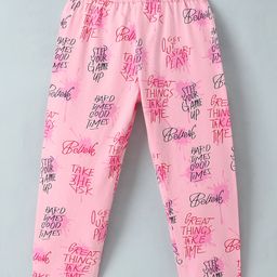 Doreme Cotton Single Jersey Knit Full Length Leggings Text Print - Pink-image-77