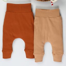 Cot & Candy Organic Cotton  Pack of 2 Ribbed  Pants - Brown-image-13