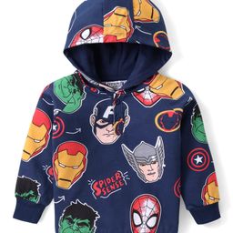 Babyhug Marvel Cotton Knit Full Sleeves Hooded Sweatshirt With Avengers Print - Navy Blue-image-68