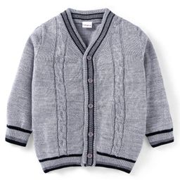 Babyhug Knitted Full Sleeves Front Open Sweater With Cable Knit Design - Grey-image-61