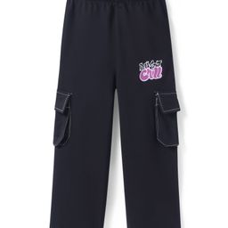 Pine Kids Cotton Blend Full Length Text Printed Lounge Pants with Cargo Pockets - Black-image-19
