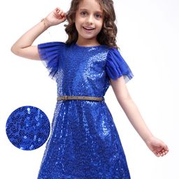 Hola Bonita Glitter Mesh layered Sleeves with Sequins Detailing Party Dress - Navy-image-74