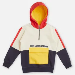 Pepe Jeans Fleece Woven Full Sleeves Hooded Sweatshirt With Cut & Sew Design - Navy Blue-picture-18