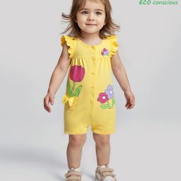 Babyoye 100% Cotton Knit Sleeveless Romper with Floral - Yellow-picture-31