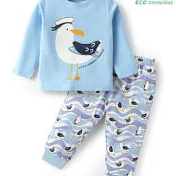 Babyoye Eco Conscious 100% Cotton Knit Full Sleeves Night Suit with Birds Print - Light Blue-picture-47
