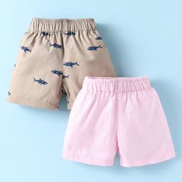 Rikidoos Pack Of 2 Solid & Shark Printed Boxers - Baby Pink & Khaki-image-1