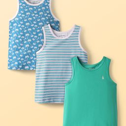 Pine Kids Cotton Lycra Knit Sleeveless Vests With Stripes & Tree Print Pack Of 3 (Colour May Vary)-6