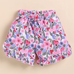 Biskid Sinker Floral Printed Shorts - Blue & Pink-image-1