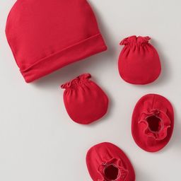 Ben Benny 100% Cotton Knit Cap Mitten & Booties Set Red - Diameter 9 cm-10