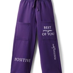 Pine Kids 100% Cotton Full Length Track Pant With Front Pockets & Text Print - Violet-image-83
