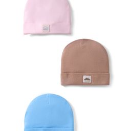 Pink Rabbit Single Jersey Knit Solid Color Baby Caps Pack of 3 Light Blue Pink & Brown - Diameter 10.5 cm-23