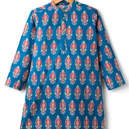 Pine Kids Cotton Woven Full Sleeves Kurta With Floral Print - Blue-picture-25