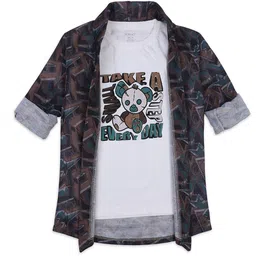 CAVIO Boys Printed Collarless Jacket With T-shirt-image-18
