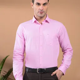 COBB Men Spread Collar Solid Cotton Formal Shirt-image-51