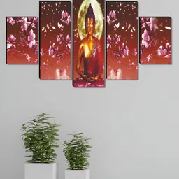 Aura Red & Beige 5 Piece Wood Religious Wall Paintings-9