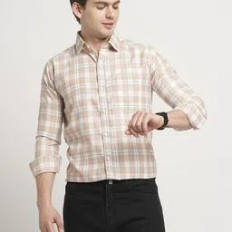 TRYBUY.IN Men Standard Spread Collar Tartan Checked Cotton Casual Shirt-picture-17
