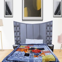 Rian Blue & Red Floral Mink AC Room 450 GSM Double Bed Blanket-picture-14