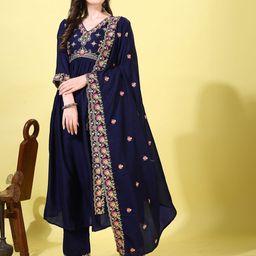 KALINI Women Embroidered Regular Kurta with Palazzos & With Dupatta-picture-2