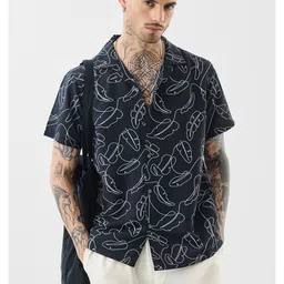 Snitch Men Abstract Printed Cuban Collar Casual Shirt-image-96