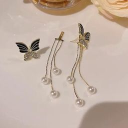 CIKIT Stone Studded & Pearls Beaded Butterfly Shaped Tasselled Drop Earrings-image-84