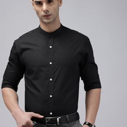 Park Avenue Slim Fit Mandarin Collar Opaque Pure Cotton Formal Shirt-image-73