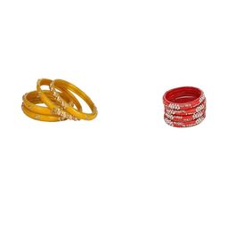 SOMIL Set of 8 Yellow Alloy Artificial Stones & Beads Bangles-image-73