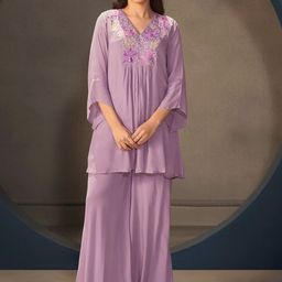 AUTUMN LANE Embroidered V-Neck Top With Palazzo Co-Ords-image-80