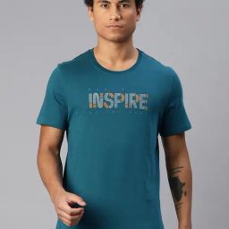 ALCIS Teal Blue Regular Fit Typography Print Sports T-Shirt-image-94