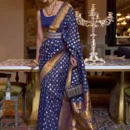 Elora Navy Woven Saree With Unstitched Blouse-image-57