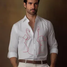 HE SPOKE White Tailored Fit Embroidered Shirt-picture-48