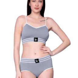Spiaty Grey Elastane Solid Lingerie Set-image-90