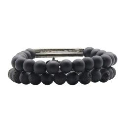 joker & witch Noah Black Beaded Rhinestone Set of 2 Men's Bracelets image 3