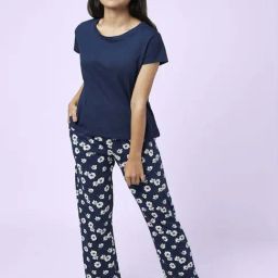 YU by Pantaloons Navy Cotton Floral Print Top Pyjama Set-image-77
