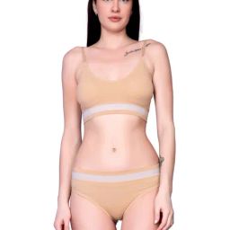Spiaty Beige Elastane Solid Lingerie Set-image-9