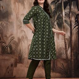 Sangria Geometric Foil Print Angrakha-Style Front-Open A-Line Kurta with Trousers image 2