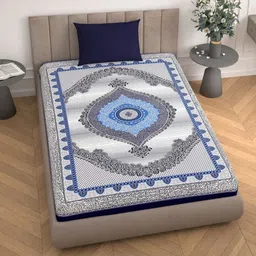 Cortina Turquoise Blue & White Ethnic Motifs 110 TC Single Bedsheet with 1 Pillow Covers-picture-33