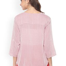 Mayra Women Pink & White Striped High-Low  Top image 3