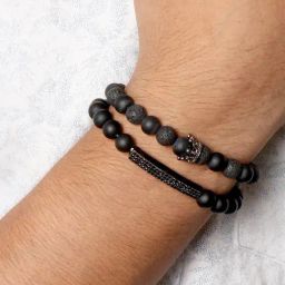 Noah Black Beaded Rhinestone Set of 2 Men's Bracelets-17