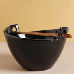 Nestasia Glossy Black Fine Ceramics Snack Bowl with Handles, Microwave & Dishwasher Safe, 500ml-image-3