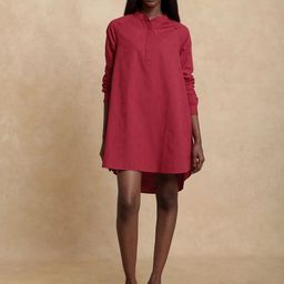 RAREISM SOMIGI Women Cotton Mandarin Collar A-Line Mini Dress-image-32