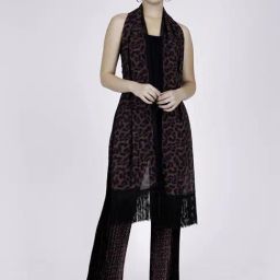 First Resort By Ramola Bachchan Brown Animal Print Pleated Palazzos And Stole Set-image-23