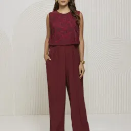 Artagai Tawny Port Jumpsuit with Kashida Embroidery-image-17