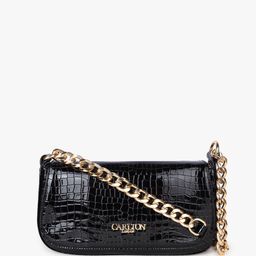 Carlton London Women Black Synthetic Leather Textured Structured Sling Bag-7