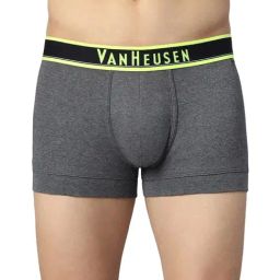 Van Heusen Colour Fresh And Neon Elasticized Waistband Solid Trunks - Charcoal & Neon Yellow-image-56