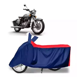 Auto Pearl Two Wheeler Cover with Bag for Royal Enfield Bullet 350, Red & Blue-image-9