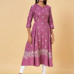 Rangmanch by Pantaloons Purple Cotton Printed A Line Kurta-image-25