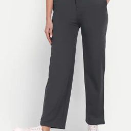 Broadstar Grey Viscose Rayon Straight Fit High Rise Trousers-picture-5