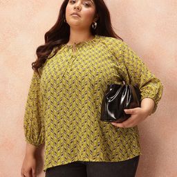 all about you Plus Size Striped Tie-Up Neck Puff Sleeve Top-image-71