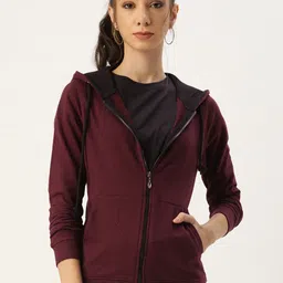 ARISE Women Maroon Hooded Pure Cotton Sweatshirt-image-79