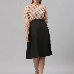 SELVIA Black & Peach Printed A-Line Dress-image-49